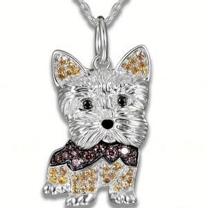 YORKIE PUPPY STERLING/CITRINE 3D 20-IN CHAIN